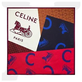Céline Square Silk Twill Tan/Red/Blue Blue