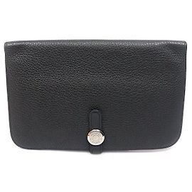 Hermès Black Togo Leather Dogon Duo Wallet with Silver Hardware Stamp Black