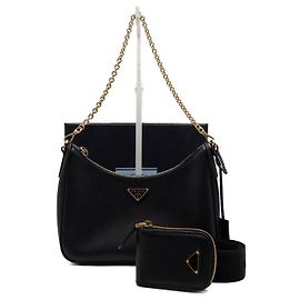 Prada Bolsa Hobo Multi Re-Edition em couro Saffiano preto com corrente dourada Preto