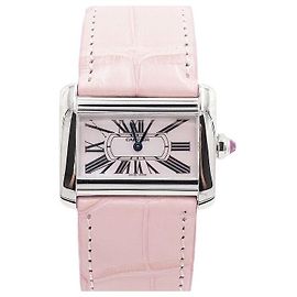 Cartier Reloj para mujer Tank Divan Mini Quartz con correa de cuero Rosa