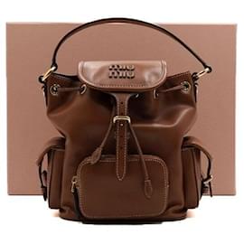 Miu Miu Cognac Leather Medium Women's Backpack Brown