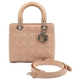 Dior Beige Patent Leather Lady Tote Bag with Shoulder Strap Brown
