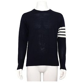 Thom Browne Pull en maille de laine unisexe col rond diagonal Bleu