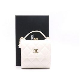 Chanel Bolsa WOC porta-moedas retrô em pele de cordeiro com alça de mão e corrente dourada transversal Branco