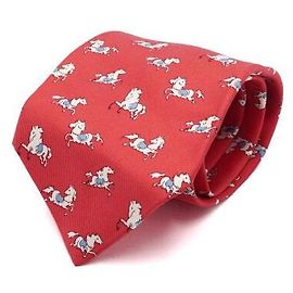 Hermès Red Silk Horse Pattern Tie Red