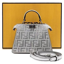 Fendi Borsa tote e a tracolla Peekaboo See Small in cristalli argento Argento