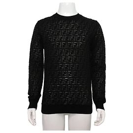 Fendi Strickpullover für Herren aus schwarzer Wolle mit FF-Monogramm Schwarz