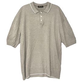 Loro Piana Strick-T-Shirt Polo aus Leinen Kurzarm Beige Braun