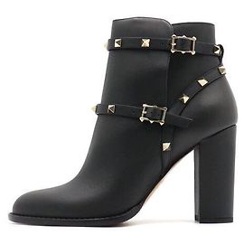 Valentino Black Leather Rockstud Women's Ankle Boots Black