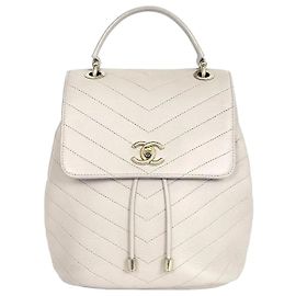 Chanel Chevron Backpack Beige Brown