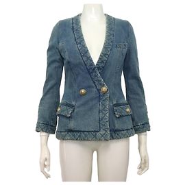 Balmain Chaqueta vaquera de algodón azul lavado para mujer Azul