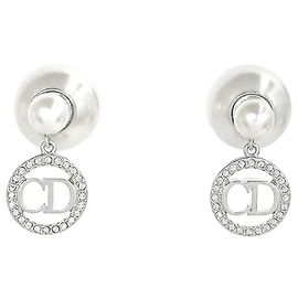 Dior Pendientes Tribal CD Crystal Logo Blanco