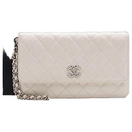 Chanel Ivory Caviar Chain Strap Clutch Bag Season White