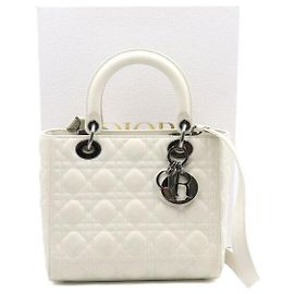 Lady Dior Medium Cannage Lammleder Handtasche und Schultertasche Weiß