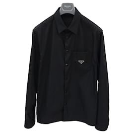 Prada Giacca-camicia in nylon con logo Triangle Argento