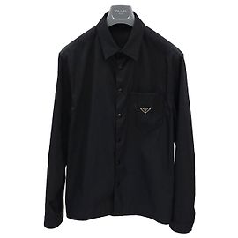 Prada Triangle Logo Nylon Shirt Jacket Silvery