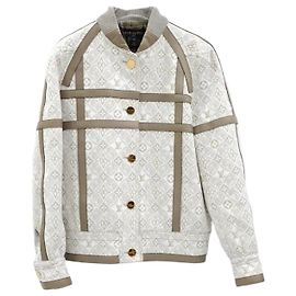 Louis Vuitton LV Monogram Leder Varsity Bomberjacke Silber