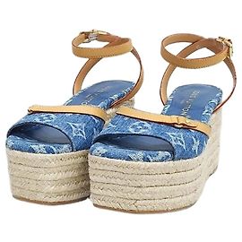 Louis Vuitton Sandali con zeppa Helios Denim Blue Blu
