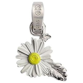 Dior Pendente Charm Margherita Argento, Lacca Gialla e Bianca Bianco
