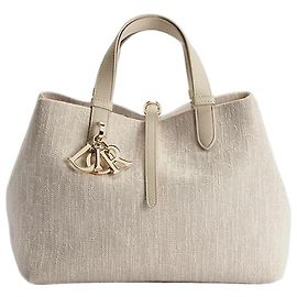 Dior Tote Bag Medium Beige Oblique Washed Jacquard Marrom