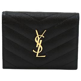 Saint Laurent Cartera Compacta Logo Monogram Matelassé Black Golden Negro