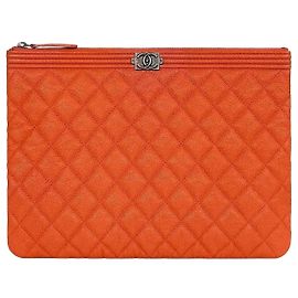 Chanel Boy Clutch Medium Coral Red Series Caviar Rosso