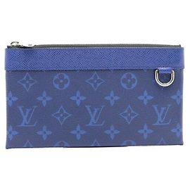 Louis Vuitton Cobalt Blue Taiga Monogram Discovery Pouch Mini Clutch Wallet Blue