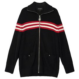 Chanel Striped Knit Jacket Size Red