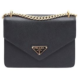 Prada Bolsa de Ombro e Bolsa Tiracolo Saffiano Envelope com Corrente Dourada Preto