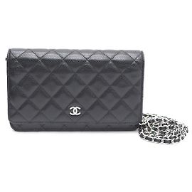 Chanel Bolsa de Ombro com Corrente Caviar Classic WOC com CC prateado Preto
