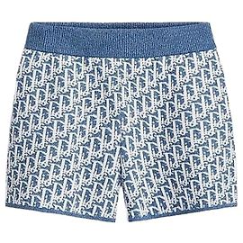 Dior Calções Riviera Blue Sponge-Effect Oblique Cotton Blend Jacquard Azul