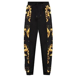 Versace Pantalones de chándal de jersey de algodón estampado Negro
