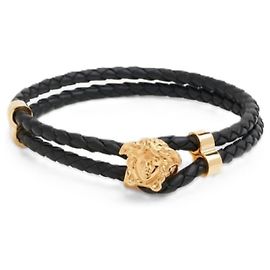 Versace Medusa Braided Leather Bracelet Black