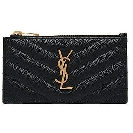 Saint Laurent Card Holder Monogram Gold Zip Wallet Black Black