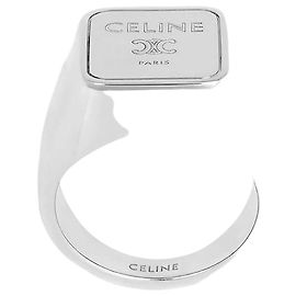 Céline Square Signet Ring Rhodium Finish Brass Silver Silvery