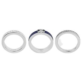 Céline Bolt Ring Enamel, Strass Rhodium Finished Brass Silver Navy Crystal Blue