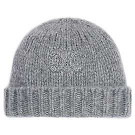 Céline Gorro Triomphe em cashmere e seda Cinza claro Marrom
