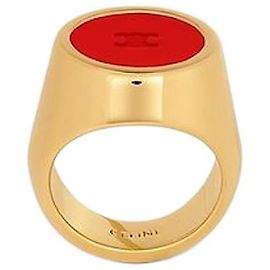 Céline Triomphe Siegelring Lackgold-Finish Messing Poppy Red Gold Rot