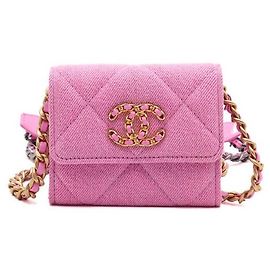 Chanel Bolso bandolera con cadena cartera mini con solapa en denim rosa Rosa