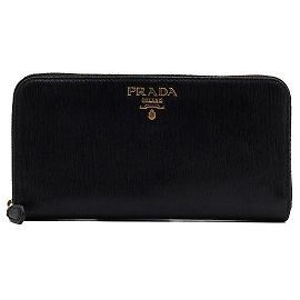 Prada Black Vitello Move Zip Damen Langbeutel Schwarz