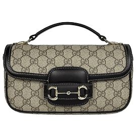 Gucci Horsebit Soft Top Handle Bag Small Beige Black Braun