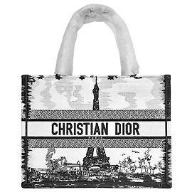 Dior Saco Book Tote Medium Bordado Paris Não Utilizado Branco Preto Branco