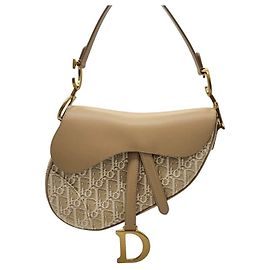 Dior Bolsa de Ombro Saddle Oblique em Jacquard e Couro Bege, não utilizada Marrom