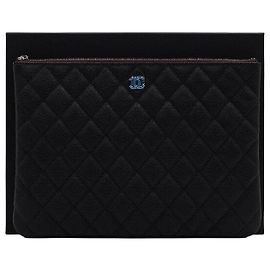 Chanel Classic New Medium Pouch Clutch Bag in Black Caviar with Silver CC Logo Black