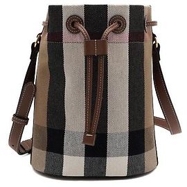 Burberry Picca borsa a secchiello a tracolla e spalla in tela a quadri marrone Marrone