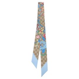 Gucci Pañuelo de seda estampado estilo cinta Azul