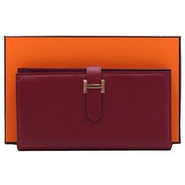 Hermès Portafoglio lungo con dettagli dorati per uomo e donna Rosso