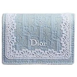 Dior Cartera Oblique Glycine Blue Celeste Bordado Encaje Blanco Azul
