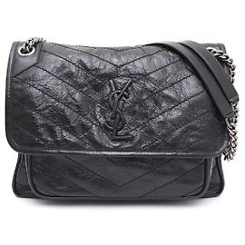 Saint Laurent Borsa a spalla e borsa a tracolla Medium Silver Chain Nero