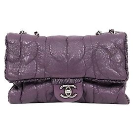 Chanel Bolsa de ombro de malha de lã CC com aba e corrente roxa Roxo